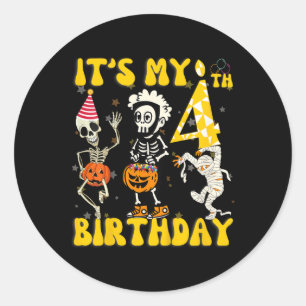 Kids It's My 4th Birthday Boy Funny Skeleton Pumpk Classic Round Sticker