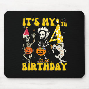 Kids It's My 4th Birthday Boy Funny Skeleton Pumpk Mouse Mat