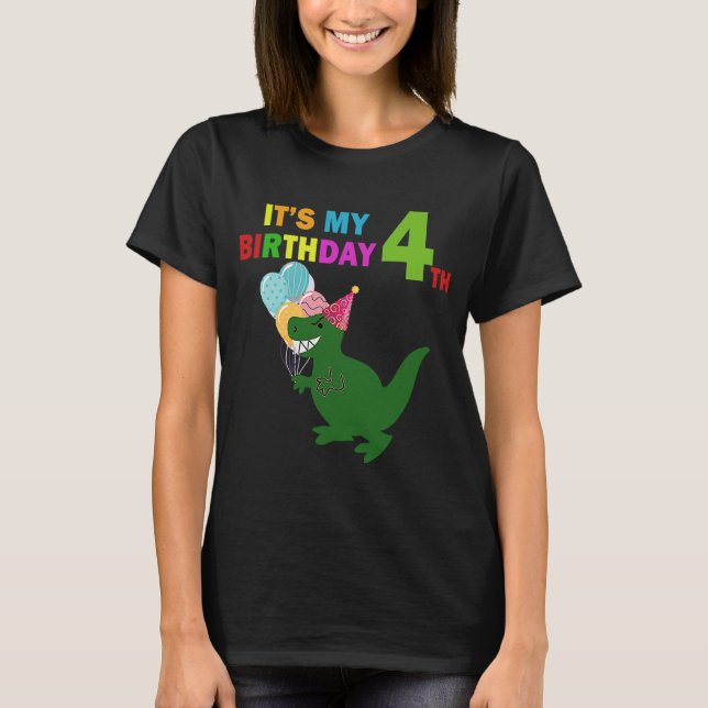 Kids It's My 4th Birthday Happy 4 Year  Dinosaur B T-Shirt (Front)