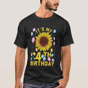 Kids It's My 4th Birthday Sunflower 4 Years Old Bi T-Shirt