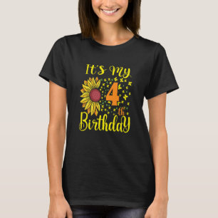 Kids It's My 4th Birthday Sunflower 4 Years Old Bi T-Shirt