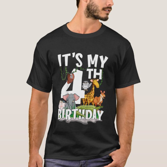 Kids It's My 4th Birthday Zoo Jungle Safari 4 Year T-Shirt (Front)
