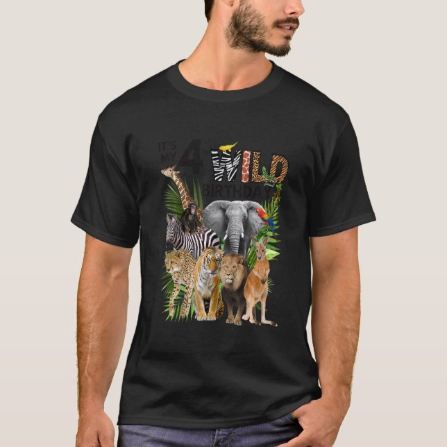 Kids It's My 4th Wild Birthday Safari Animals Zoo  T-Shirt (Front)
