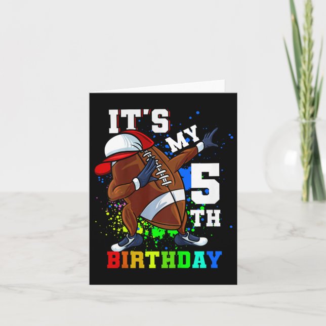 Kids Its My 5th Birthday 5 Year Old Dabbing Footba Card (Front)