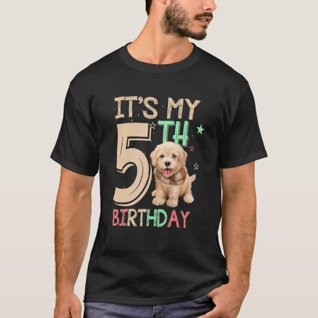 Kids It's My 5th Birthday Dog  Theme 5 Years Old P T-Shirt (Front)