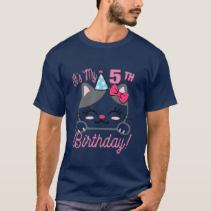 Kids Its My 5Th Birthday Girl Kitty Cat Theme Part T-Shirt