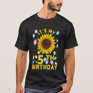 Kids It's My 5th Birthday Sunflower 5 Years Old Bi T-Shirt