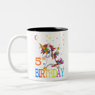 Kids It's My 5th Birthday Unicorn 5 Year Old Girls Two-Tone Coffee Mug