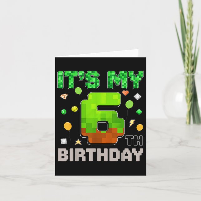 Kids Its My 6th Birthday Boy Gaming Pixel Gamer Pa Card (Front)