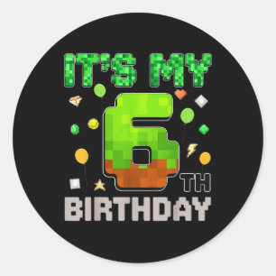 Kids Its My 6th Birthday Boy Gaming Pixel Gamer Pa Classic Round Sticker
