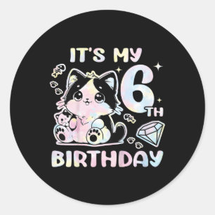 Kids It's My 6th Birthday Girl Six 6 Years Old Cat Classic Round Sticker