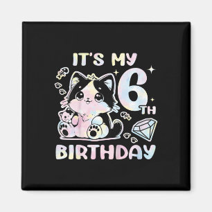 Kids It's My 6th Birthday Girl Six 6 Years Old Cat Magnet