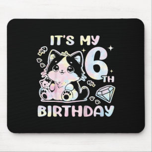 Kids It's My 6th Birthday Girl Six 6 Years Old Cat Mouse Mat