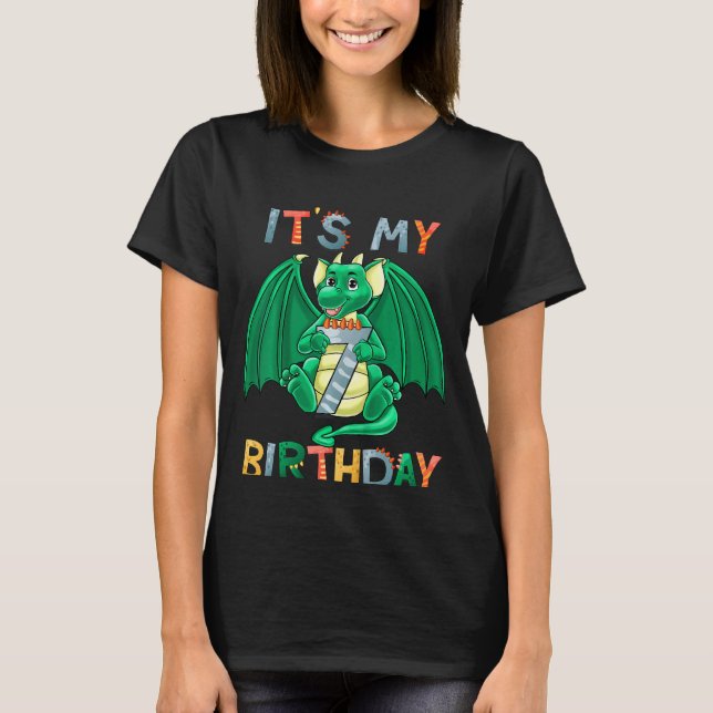 Kids It's My 7th Birthday Dragon 7 Birthday 7 Year T-Shirt (Front)