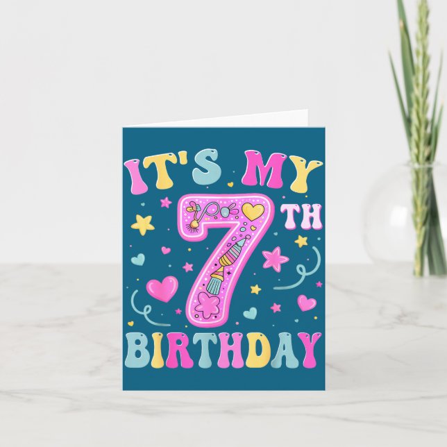 Kids It's My 7th Birthday Girl 7 Seven Happy Birth Card (Front)