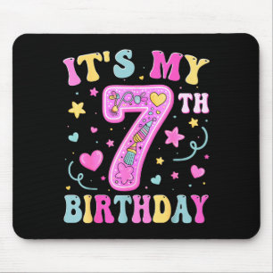 Kids It's My 7th Birthday Girl 7 Seven Happy Birth Mouse Mat