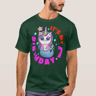 Kids It's My 7th Birthday Happy 7 Year Unicorn Mer T-Shirt