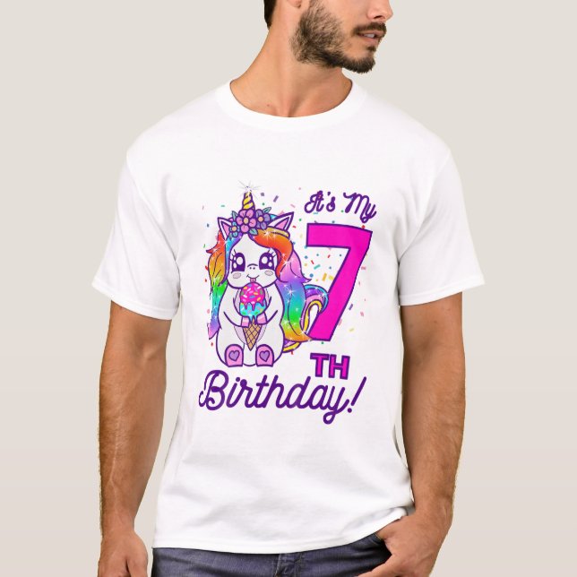 Kids It's My 7Th Birthday Ice Cream Rainbow Unicor T-Shirt (Front)