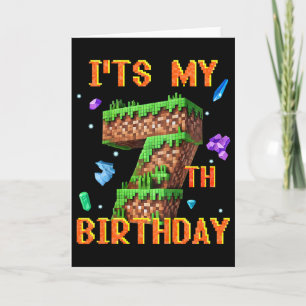 Kids It's My 7th Birthday Pixel Gamer Party Boy Gi Card