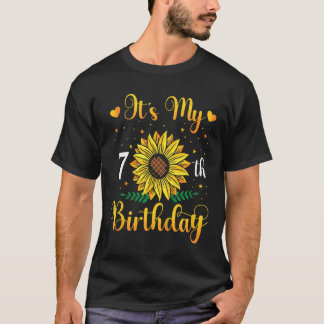 Kids It's My 7th Birthday Sunflower 7 Years Old Bi T-Shirt