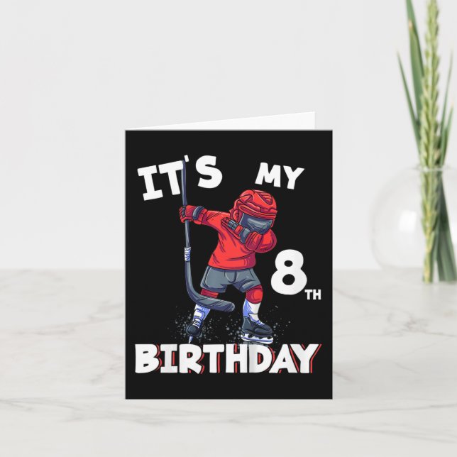 Kids It's My 8th Birthday 8 Year Old Ice Hockey Bi Card (Front)