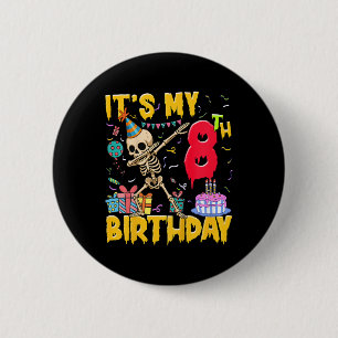 Kids It's My 8th Birthday Party Halloween Skeleton 6 Cm Round Badge