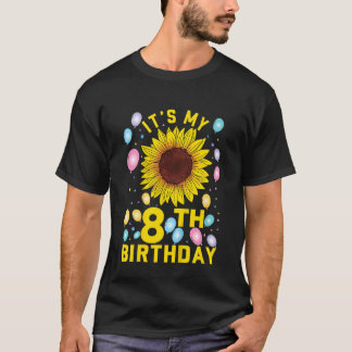 Kids It's My 8th Birthday Sunflower 8 Years Old Bi T-Shirt