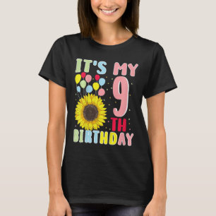 Kids It's My 9th Birthday Sunflower 9 Years Old Bi T-Shirt