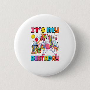 Kids It's My Birthday Dabbing Unicorn Rainbow Girl 6 Cm Round Badge