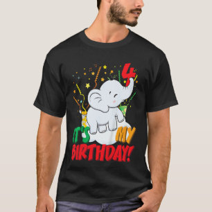 Kids It's My Birthday Elephant 4 Birthday Party T-Shirt