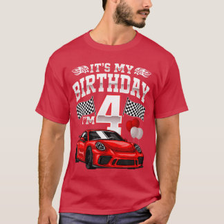 Kids Its My Birthday Im 4 Kids Racing 4th Birthday T-Shirt