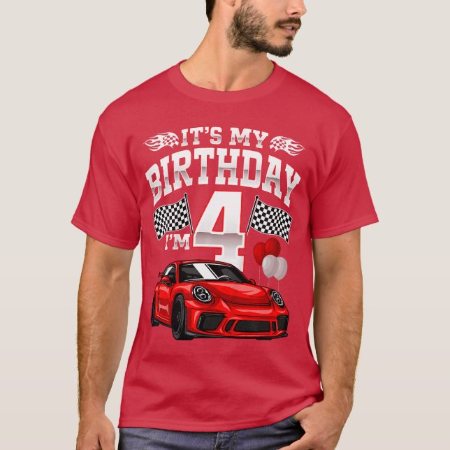 Kids Its My Birthday Im 4 Kids Racing 4th Birthday T-Shirt (Front)
