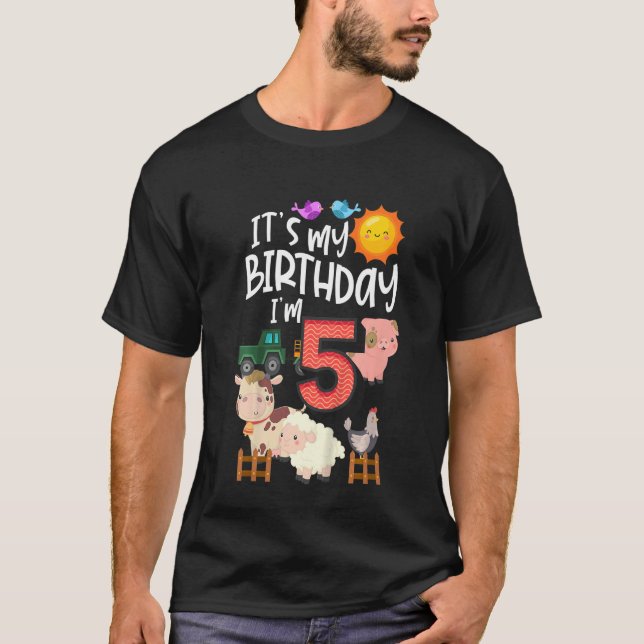 Kids Its My Birthday Im 5 Year Old Farm Animals Tr T-Shirt (Front)