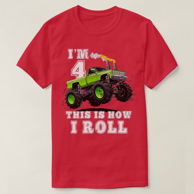 Kids Ix27m 4 This Is How I Roll Monster Truck Birt T-Shirt (Design Front)