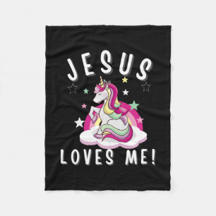 Kids Jesus Loves Me Christian Girls Unicorn Fleece Blanket