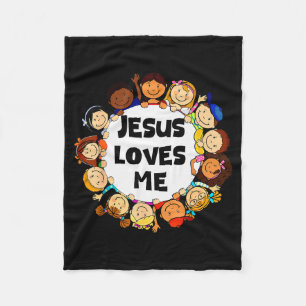 Kids Jesus Loves Me Cute Christian Faith Girl Boy  Fleece Blanket
