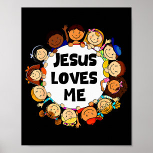 Kids Jesus Loves Me Cute Christian Faith Girl Boy  Poster