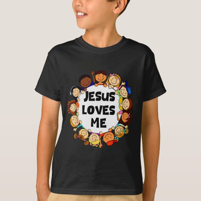 Kids Jesus Loves Me Cute Christian Faith Girl Boy  T-Shirt (Front)