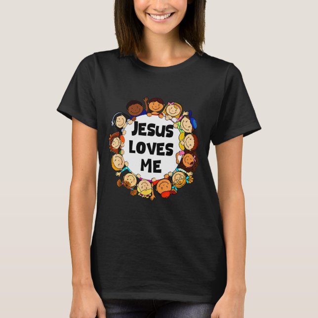 Kids Jesus Loves Me Cute Christian Faith Girl Boy  T-Shirt (Front)