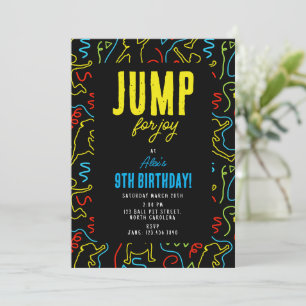 Kids Jump for Joy Black Neon Birthday Kids Invitation