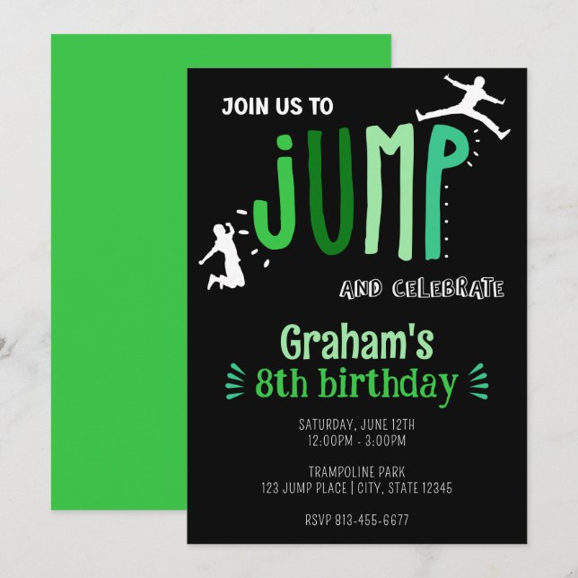 Kid's Jump Trampoline Park Birthday Party Invitation (Front/Back)