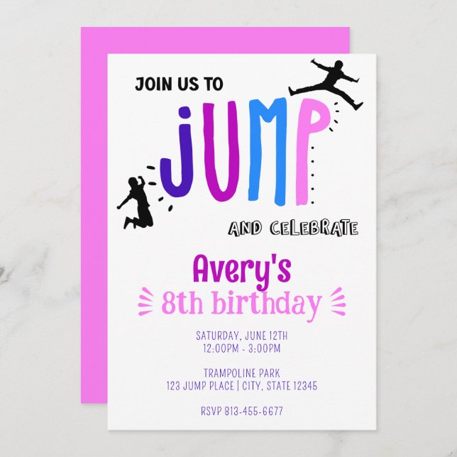 Kid's Jump Trampoline Park Birthday Party Invitation (Front/Back)