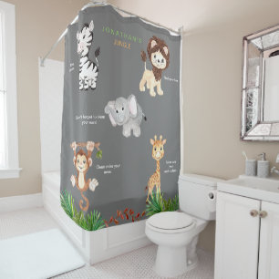 Kid's Jungle Animals Funny Custom Name Shower Curtain