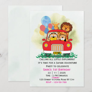 Kids Jungle Animals Safari Birthday Invitation
