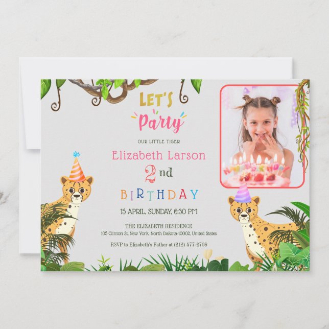  Kids Jungle Safari Tiger Theme Birthday Invitation (Front)