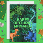 Kids Jurassic Dino Dinosaur Personalised Birthday Card<br><div class="desc">This dinosur design is great for the birthday boy in your life. Give them a dino-mite bday with this dino themed design featuring a trex,  triceratops,  brontosaurus,  and raptor.</div>
