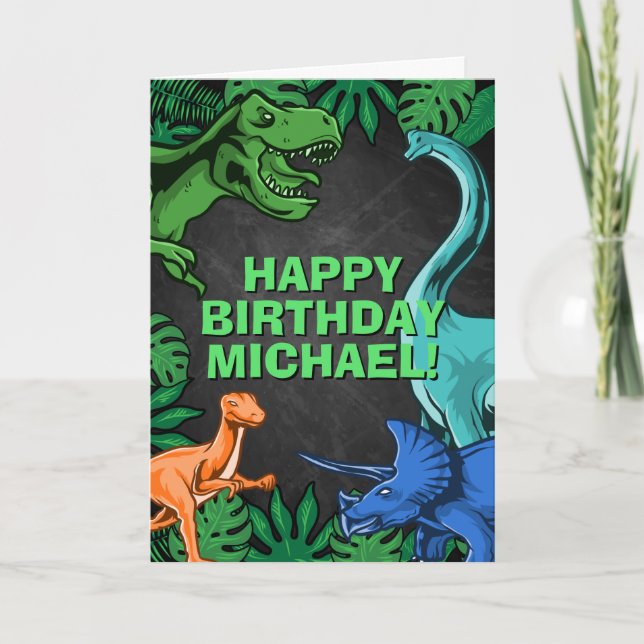 Kids Jurassic Dino Dinosaur Personalised Birthday Card (Front)