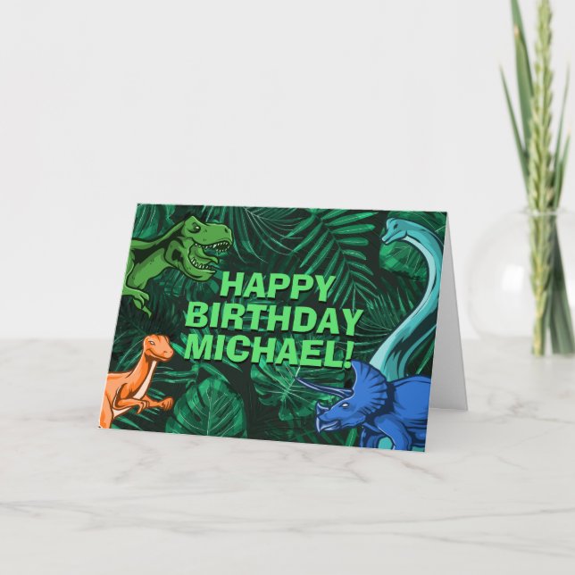 Kids Jurassic Dino Dinosaur Personalised Birthday Card (Front)