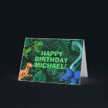 Kids Jurassic Dino Dinosaur Personalised Birthday Card<br><div class="desc">This dinosaur design is great for the birthday boy in your life. Give them a dino-mite bday with this dino themed design featuring a trex,  triceratops,  brontosaurus,  and raptor.</div>