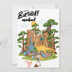 Kids Jurassic Dino Dinosaur Personalized Birthday Card